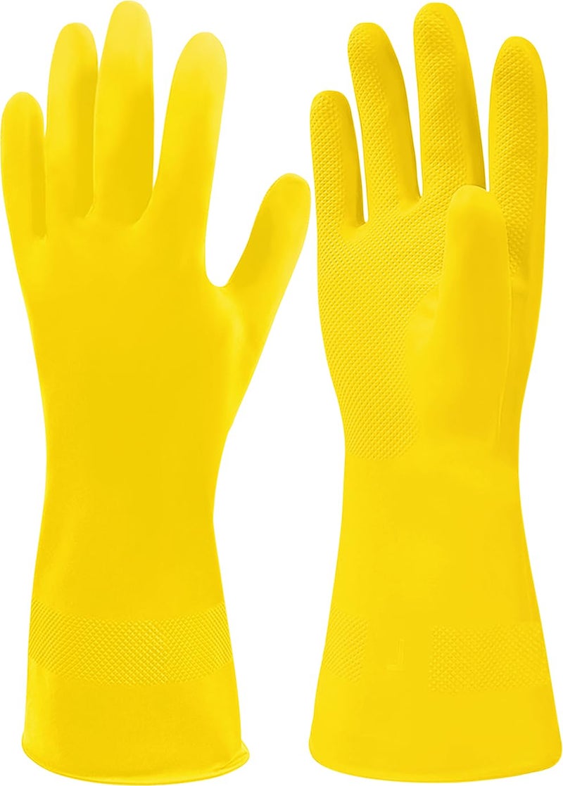 SteadMax 3 Pack Yellow Cleaning Dish Gloves, Professional Natural Rubber Latex Dishwashing Gloves, Reusable Kitchen Dishwasher Gloves Medium Size (3 Pairs) (Pack of 1) - Image 2